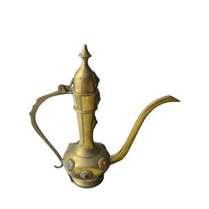 Vintage Arabic Brass Indian Islamic Jewelled  Dallah Aftaba Pot Appr: 8.5”T x8”W